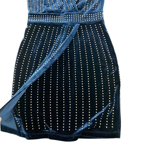 Windsor Alexa Velvet Heat Stone Wrap Mini Navy Blue Dress NWT Size Small - Picture 9 of 14